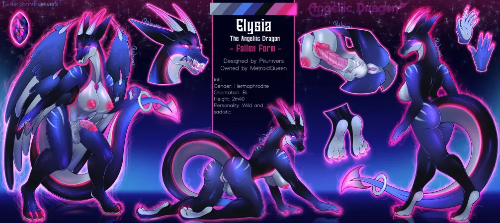 Ref Sheet of a Wicked Hermaphordite Dragon (artist: me, Twitter @Piiunivers) by Piiunivers