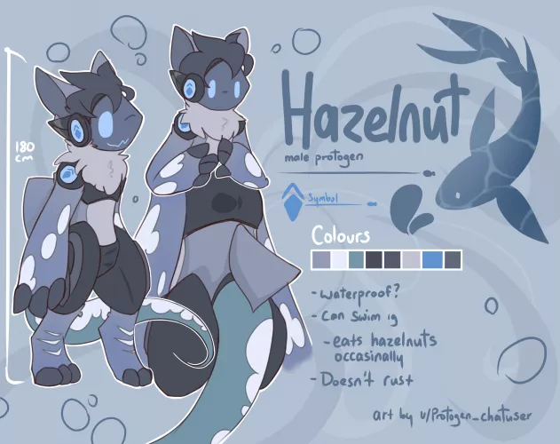 Reference sheet of my protogen sona, Hazelnut. (art by me) by protogen_chatuser