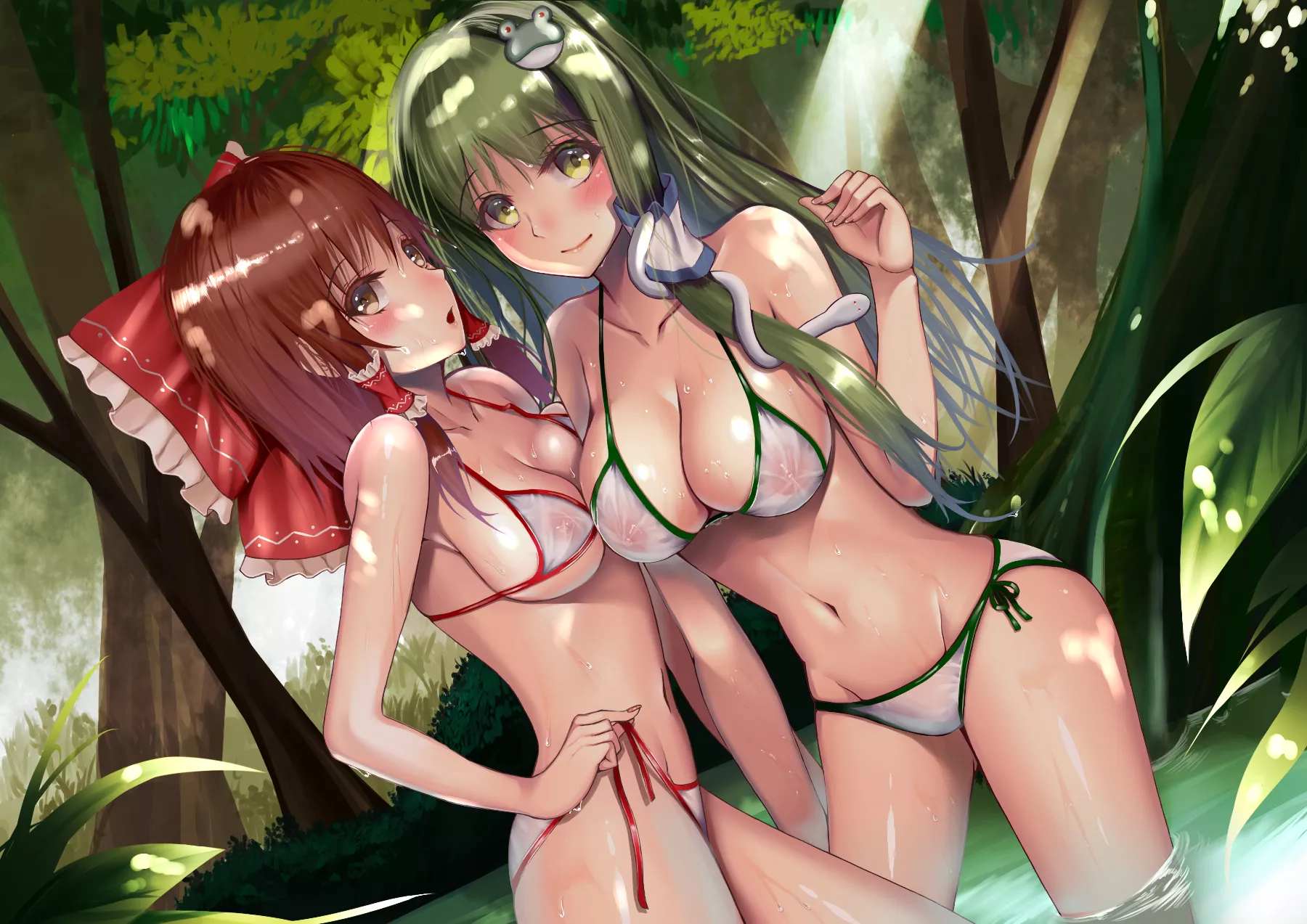 Reimu and Sanae take a swim at a pond posted by Kylo_Mask