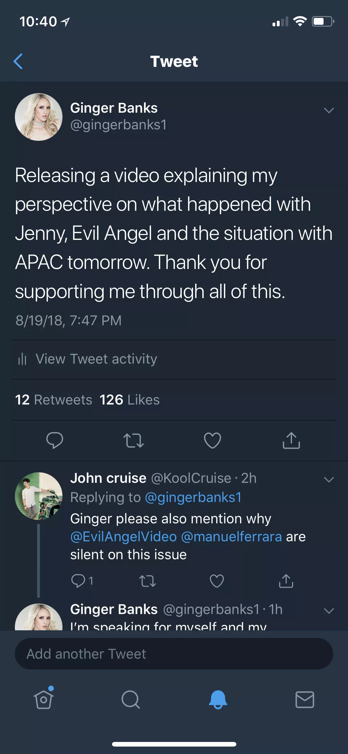 Releasing video tomorrow discussing what happened with Evil Angel and Jenny during filming. posted by blonde234
