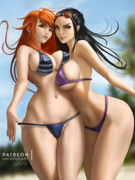 Robin & Nami in bikinis / c: LolliedropArt by wanker_william