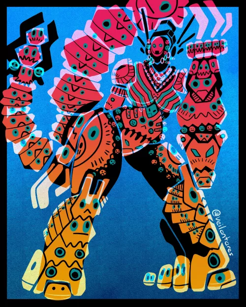 Robot Girl with Masks as Armour by veilantares