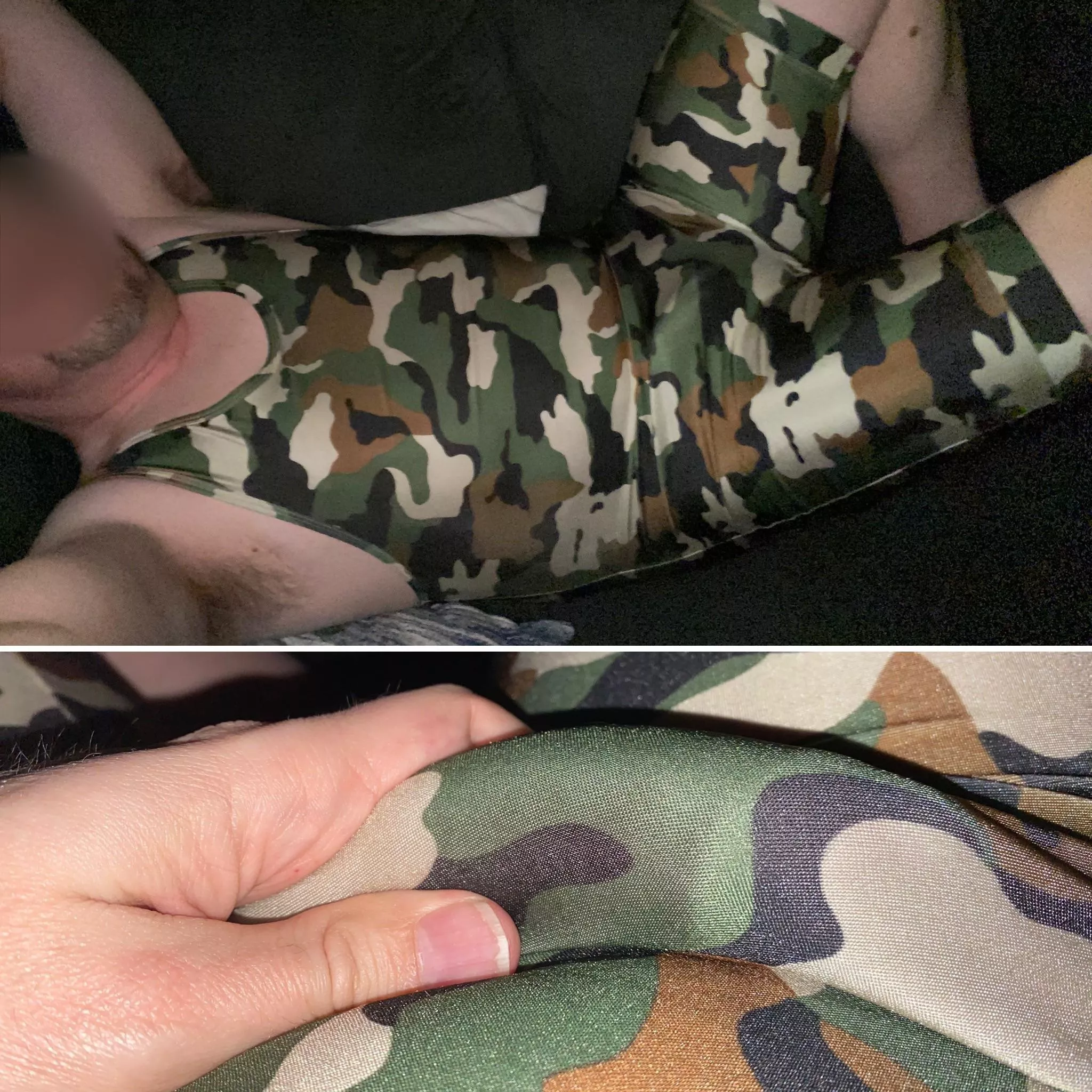 Rock hard camouflaged cock. See comments for quick video of me feeling incredible in this singlet. posted by KarmaInfusionSTAT