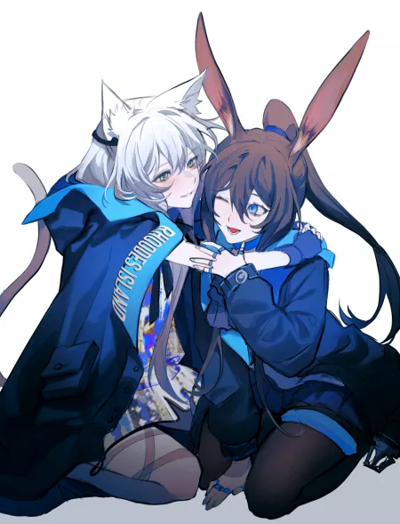 Rosmontis Hugs Amiya [Arknights] by JeanneDAlter