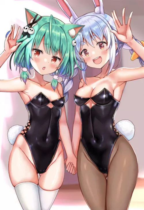 Rushia and Pekora bunny outfits by someonesD