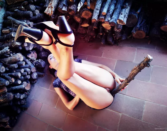 Sabrina having fun with a Yule log. by duplexdrive