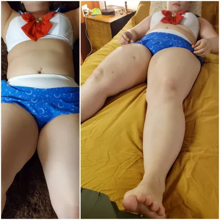 Sailormoon swimsuit cosplay comparison. It's much tighter now 😊. by -pinegrove-