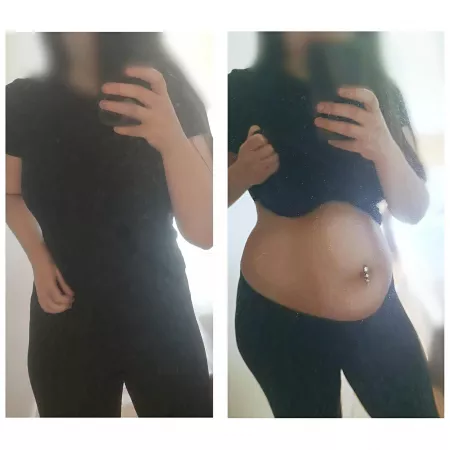 Same mirror. Same outfit. One year apart. I have a hard time containing this belly anymore 😅 (132 to 185lbs) by reinmudkip