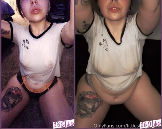 same shirt, same panties just a years difference! i can’t wait to see the difference in the next few months, i wanna be rounder and softer 💕💖 posted by littlestpigletann