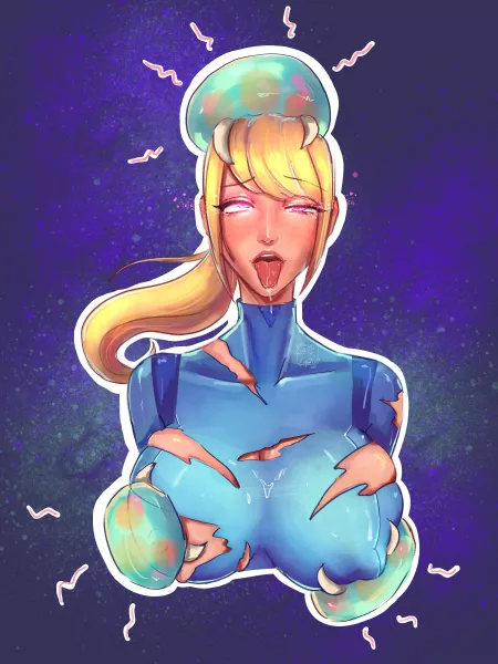 Samus with Metroids [Samus Aran] [Metroid] by lapislazuliart