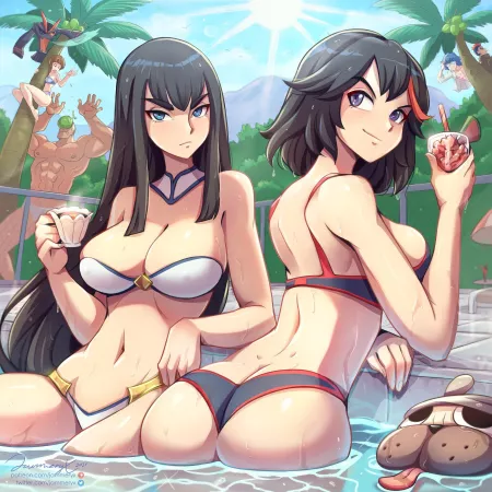 Satsuki & Ryuko at the Pool (Jammeryx) [Kill la Kill] by FIuffMeDaddy_