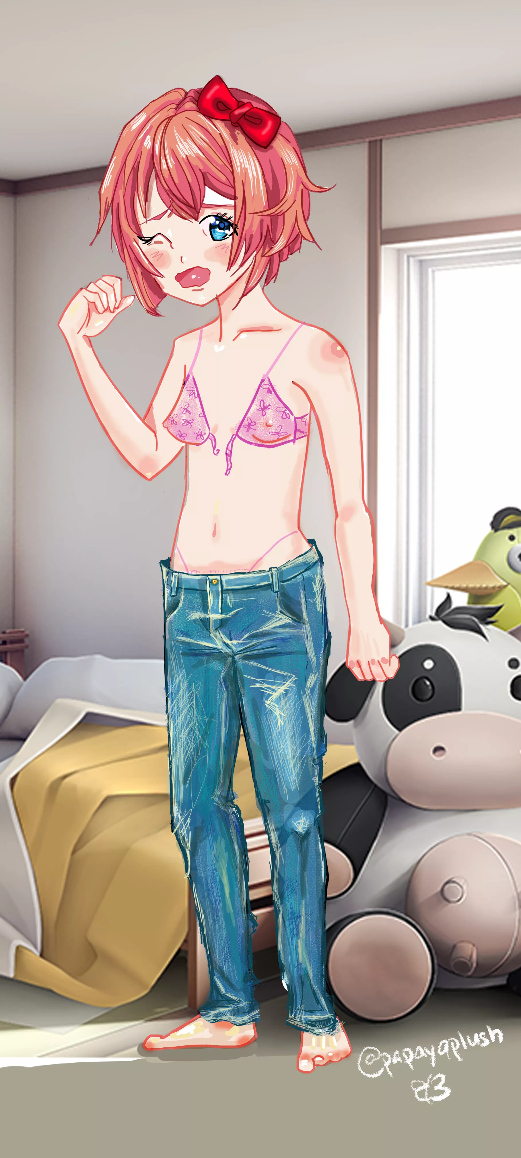 Sayori - tfw your front clasp bra breaks (artist Papayaplush) posted by papayaplush