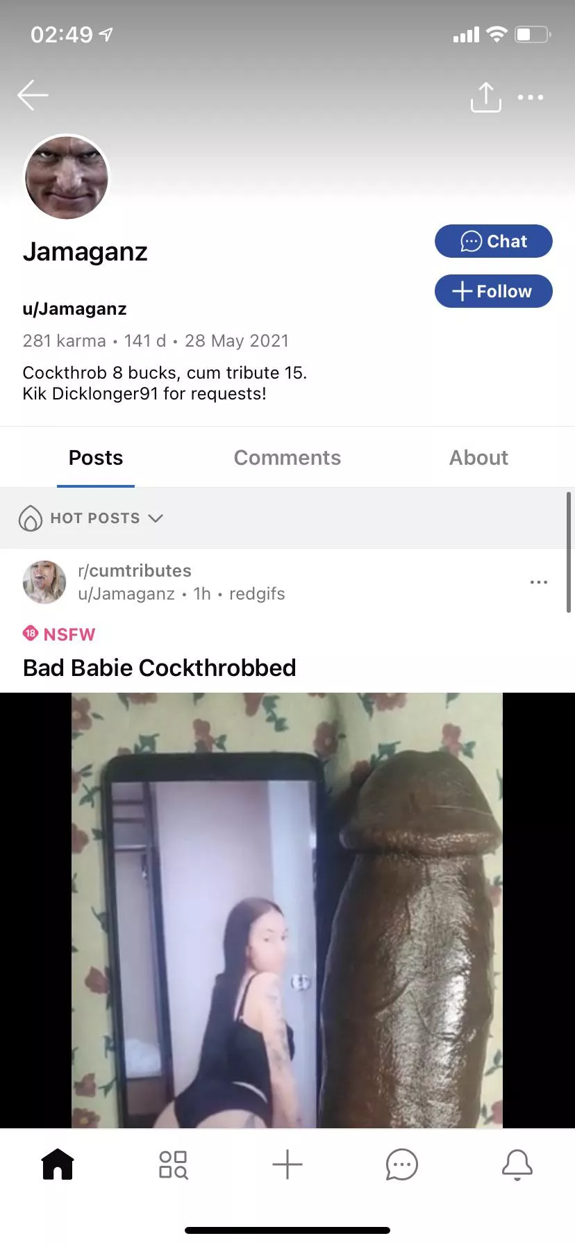 Scammer! He’s made a new account but same Kik. Edited cumtributes. He jerks, cuts the video, then a bunch of cum appears, so he doesn’t actually cum to your photo. I took the L last year so yall don’t have to. Shame he’s still around. posted by SA180298