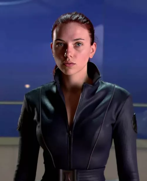 Scarlett Johansson's big tits look barely contained in her Black Widow suit by starlord78