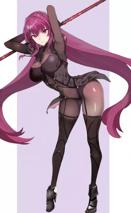 Scathach Arms Up Bent Over Bodysuit (Hareno Chiame) [Fate] by sequence_string