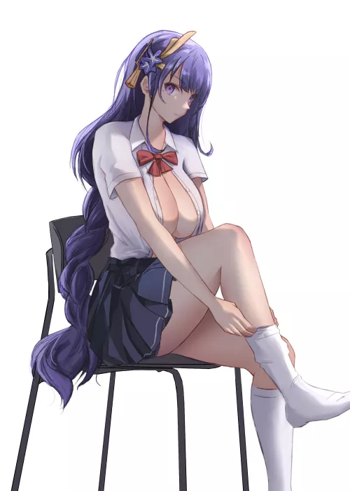 schoolgirl Raiden changing out of her uniform [Genshin Impact] by ningzi