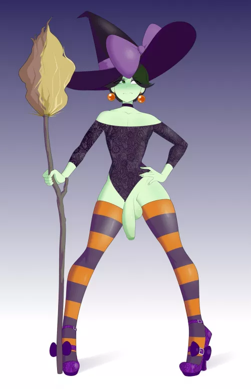 Sealguy's cute witch Viridian's slightly reavealing Halloween costume by PurgedSissy3
