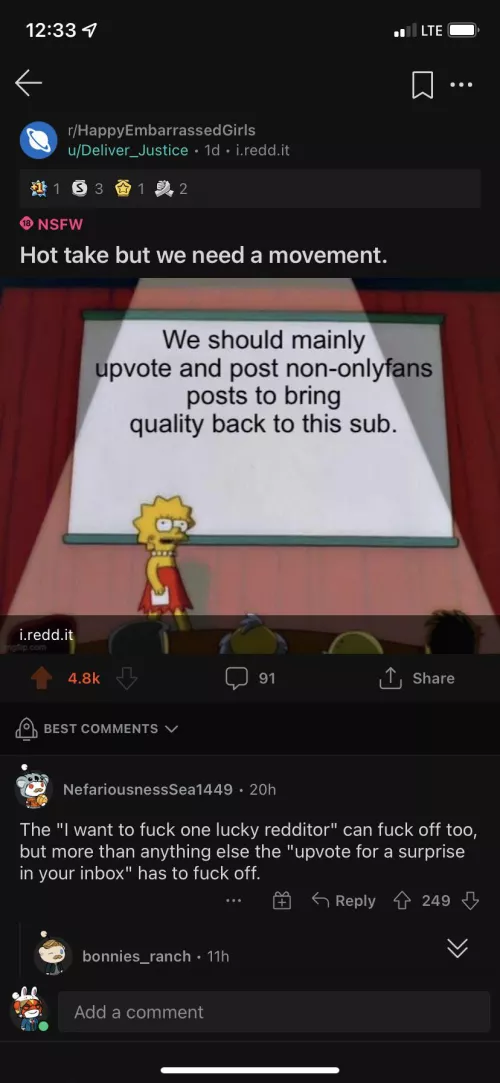 Seems like mods took down my post, otherwise it would’ve been top post of the month. If you see this, stop giving sellers your votes, and stop making damn cringy comments to enable them. You can make the change. by Deliver_Justice