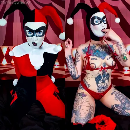 [self] Harley Quinn cosplay on/off by InfinityWhore0