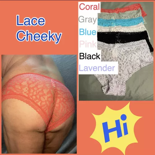 [selling] $20 These lace, cheeky panties are just waiting to be soiled for you! Fun, customizable add ons are available! Open minded and kink friendly! Free shipping in the USA. Send me a message, BettyAnders on kik & Telegram by BettyAnders