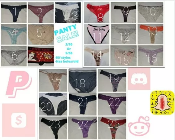 [SELLING] Available for wears!! 🌻🖤🌻 Having a panty sale!! I've got 10 days till my next moon lemme get something dirty for you 😘 These pairs are yrs old, or have holes, fraying seams. They're perfect for the old school or hardcore panty con by Sama31sgrl
