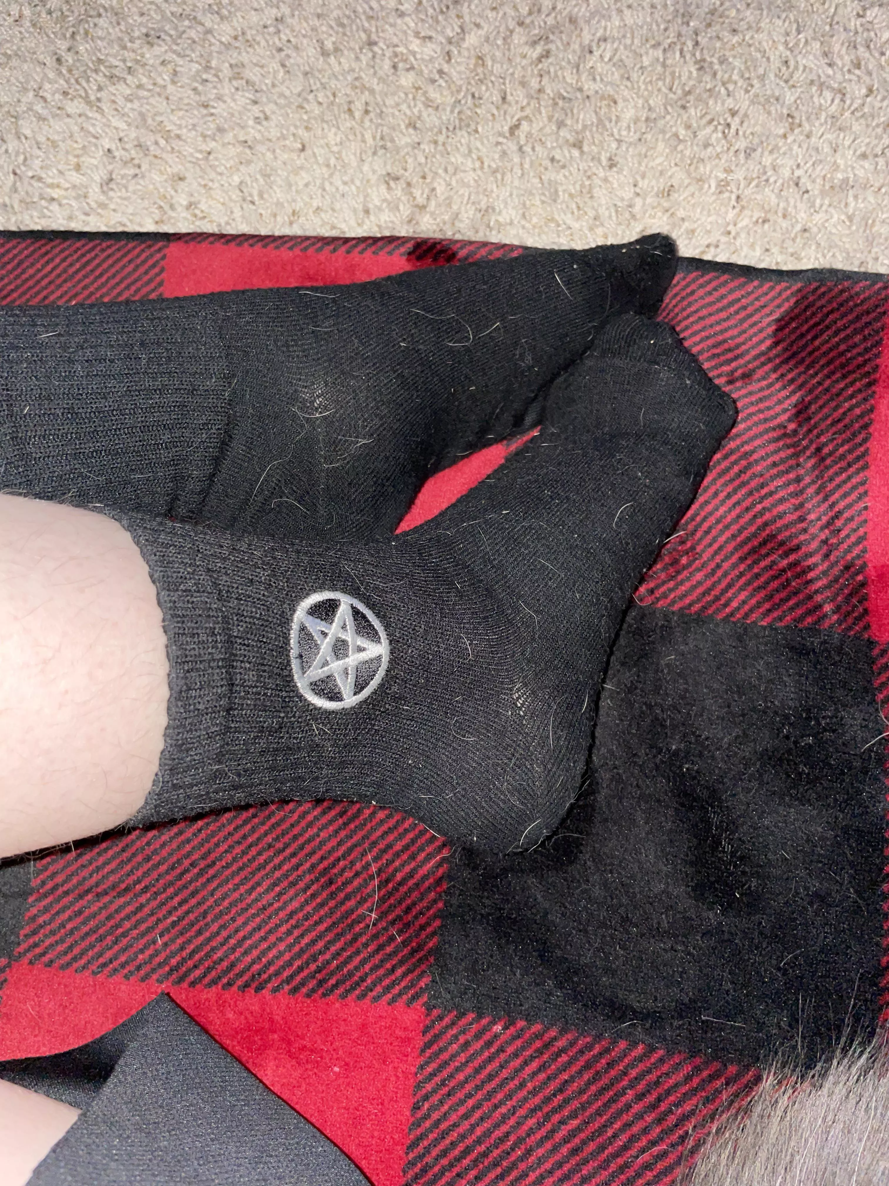 [selling] black crew socks with 1 pentagram on each sock. worn since feb 5 2022, super sweaty, stinky, and comfy 😋 dm about purchasing • additional customs available posted by _thatariesbitch
