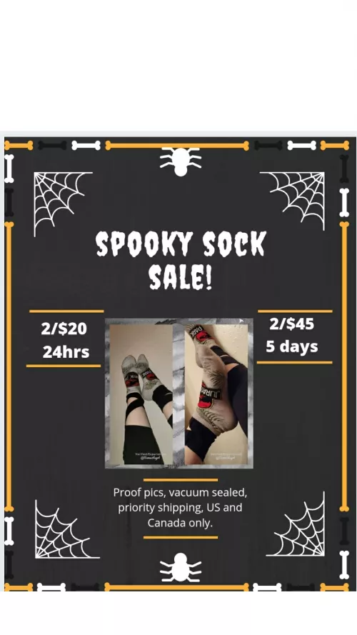 [SELLING] Calling spooky sock junkies everywhere!! !!SOCK SALE!! 🧦2 pairs/20$ 24hr wear, pics, includes tracking.♡ 2/45$ for 5 day wear. I have too many please send help before I drown in dirty socks 🤣🙌ty! 💗 by Sama31sgrl