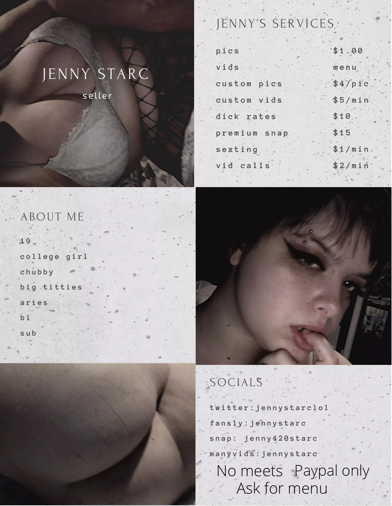 [selling] come buy from this big titty college slut 😌 goal is $100 today!! Let’s help each other out 😉 snap: jenny420starc 💖 kik: jennystarc420 posted by jennystarc