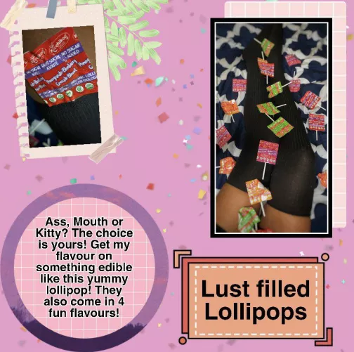 [selling] lollipops that can be popped into any of my holes. what better way to taste me than on these lovely candies? kik: mysticmel94 💋🍑 by mysticmel94