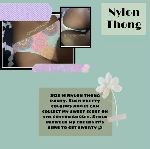 [selling] These thongs have seen their fair share of wears. They’re size M and have a cotton gusset so they’re perfect for collecting my scent! Don’t forget to ask about my other services! 🍑💋 by mysticmel94