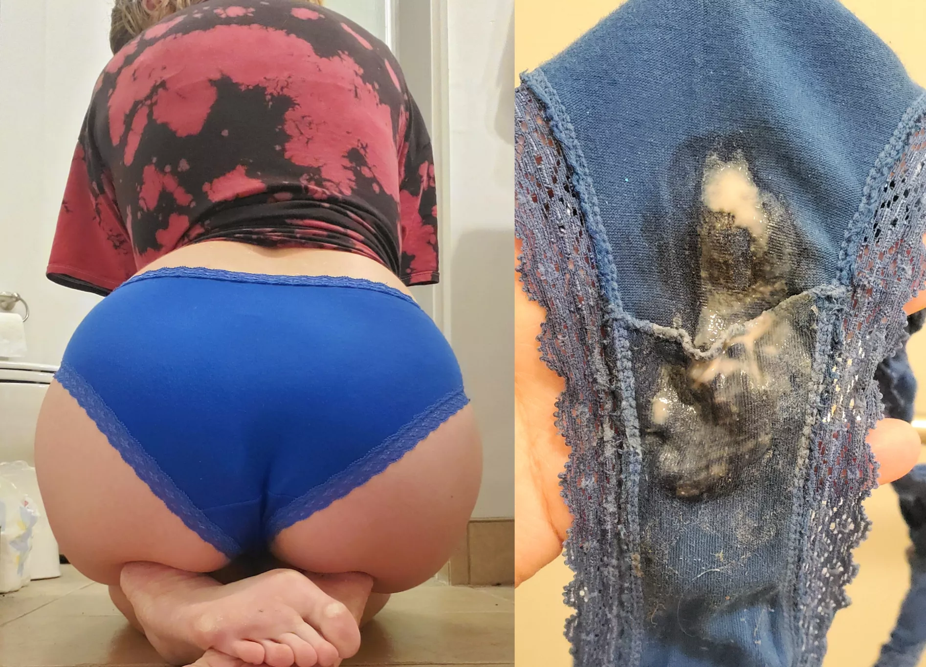 [selling] third and final day of wear for these blue panties🤤 countless orgasms and a scent so strong l felt embarrassed in the grocery store😳 dm me or kik babbigiraffe to taste me for yourself <3 posted by babigiraffe