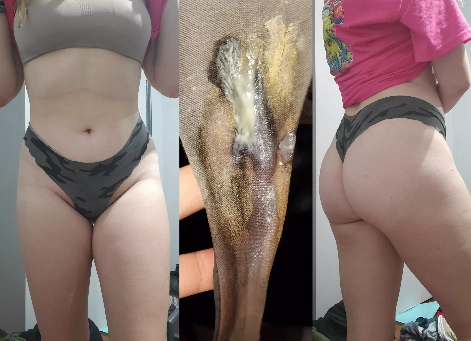 [selling] three days and lve made these adorable panties look gross covered in so much cream🥺 dm me or kik babbigiraffe to get them before the laundry does😋 posted by babigiraffe