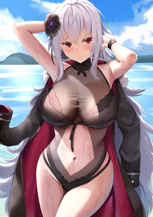 Sexy Ironblood Swimsuit In The Cold Atlantic In December (KMS Graf Zeppelin, Azur Lane, Ironblood Faction) by YandereLover22