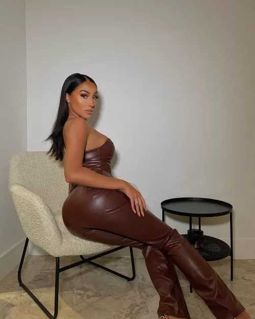 Sexy Rachel in Brown Leather x by throne2bone