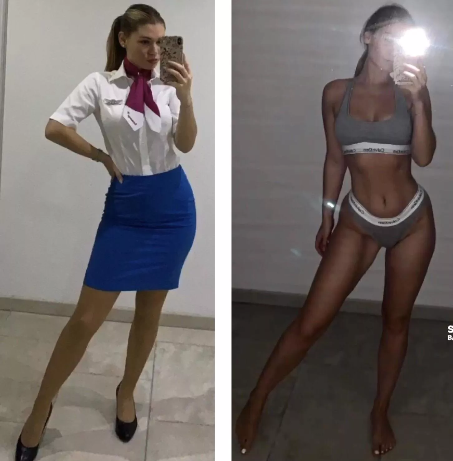 Sexy stewardess showing off her Calvins posted by Lima_Foxtrot