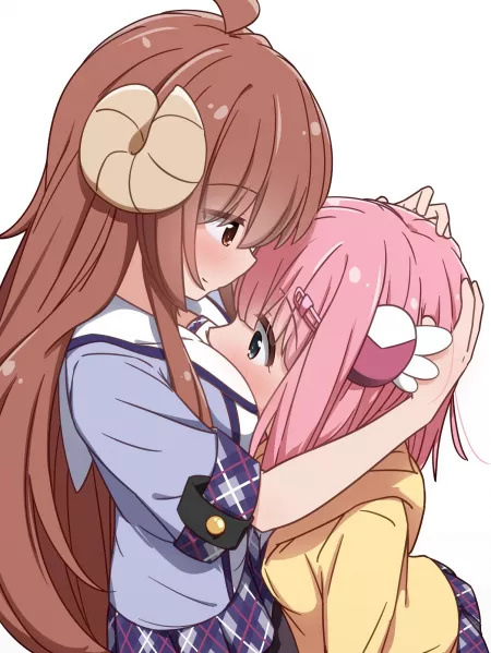 Shamiko hugging Momo [The Demon Girl Next Door] by rovidee