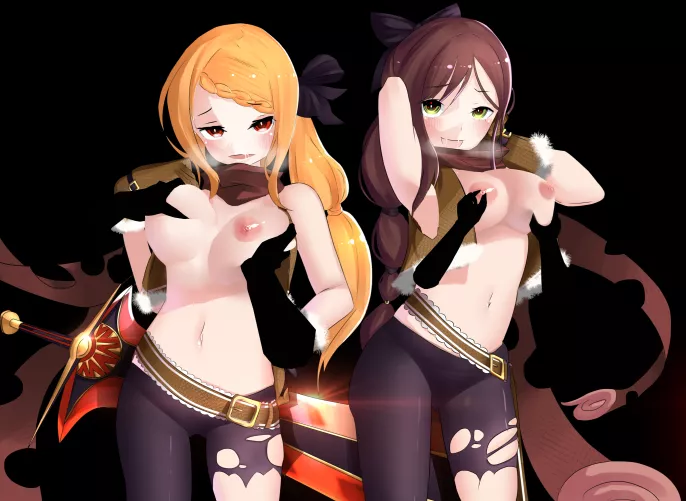 Shaula and Priscilla having some fun teasing the boys together by Xkaspergaming