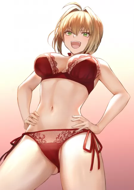 She dons even red lingerie by mashuu (neko no oyashiro) by theonetruekaiser