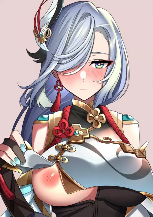 Shenhe gives you little peek by Tales567