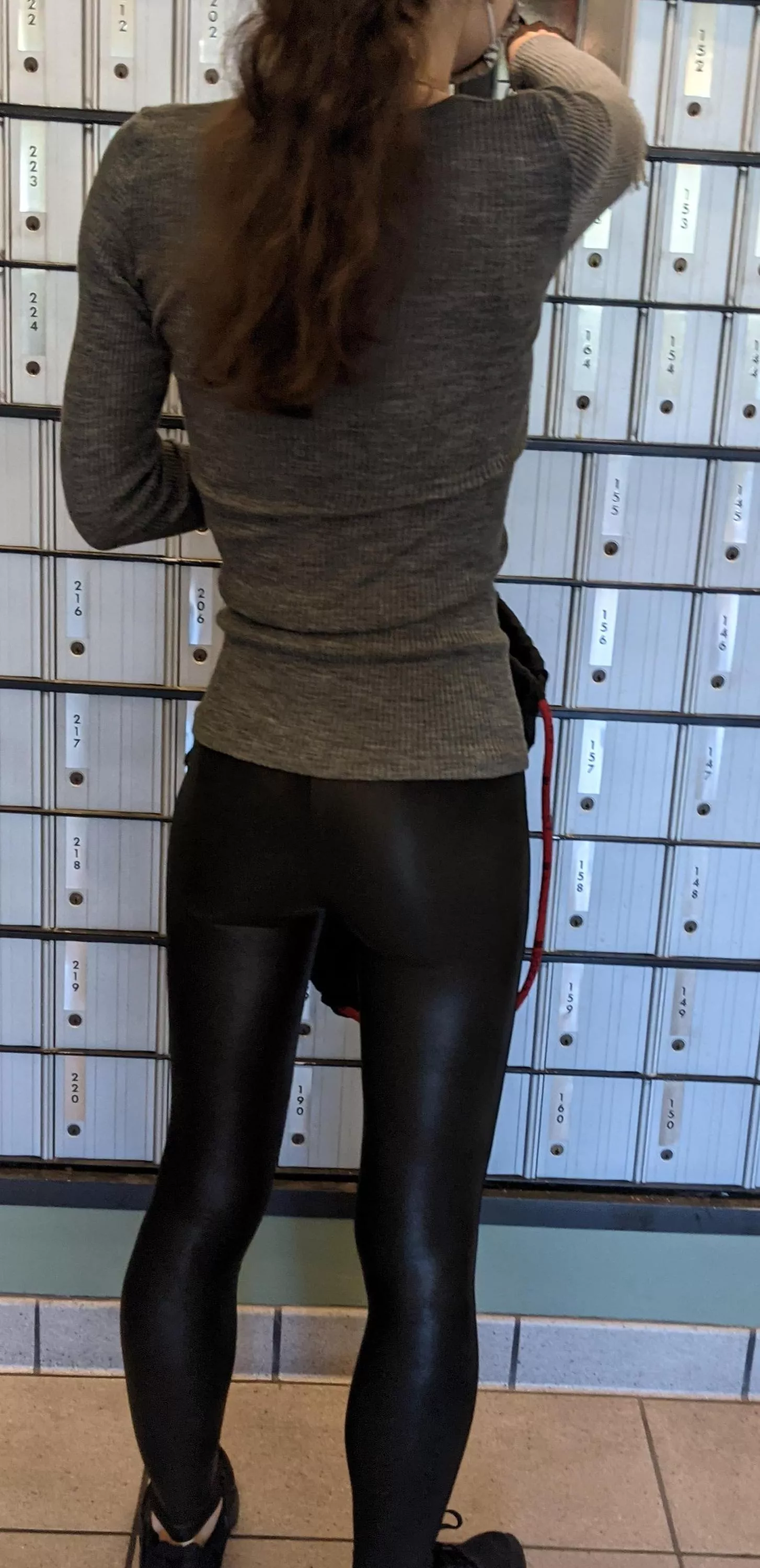 Shiny Yoga pants at the post office posted by MidnightDrip