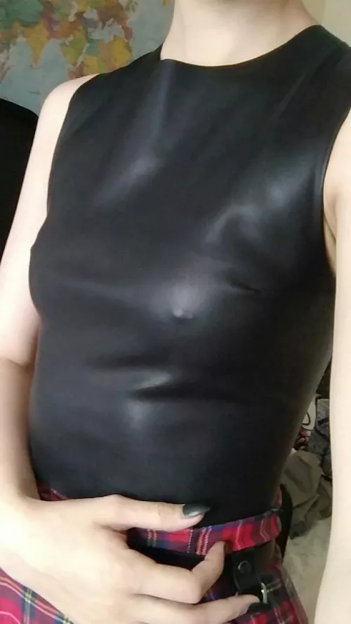 Should I wear this leather top outside without a bra or is it too much? by TheBunnyBea