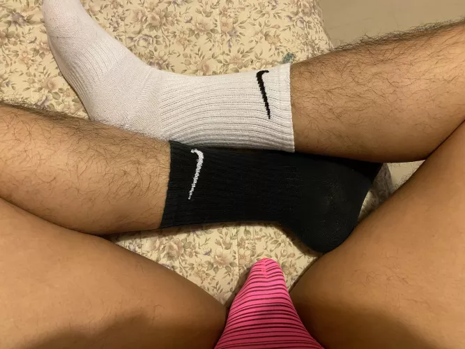 Should I wear white or black socks with a pink thong? by thongs0786
