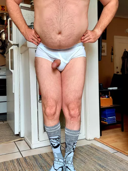 Shower fresh in a clean pair of Jockey Y fronts, Stormtrooper socks & presenting my half cocked blaster. Happy TWT by Homo_gone_wild