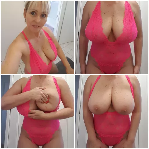 Showing off my fluorescent pink lingerie and of course my big boobs 😉 xx 57yo (f) (OC) 🇦🇺 by crazymfa