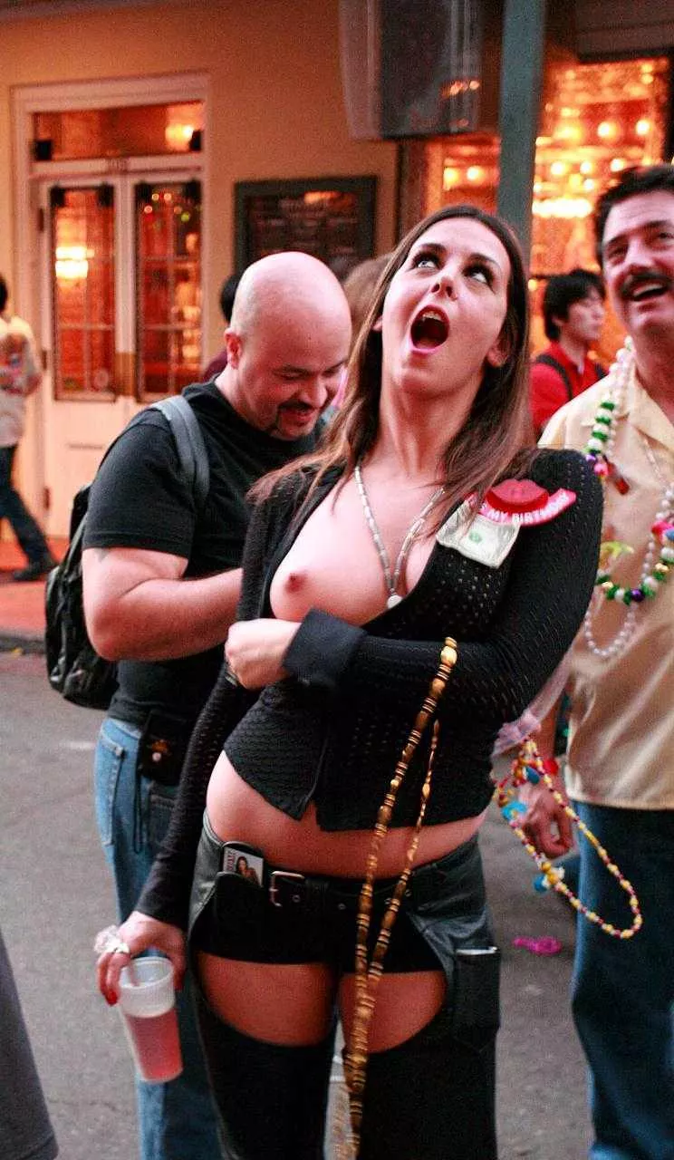 Showing one boob at Mardi Gras posted by My_Porn_Account_____
