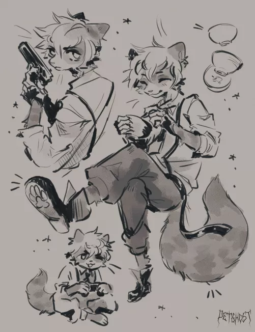 Sketches of my fursona! (by @petghost777) by TheRedNLer