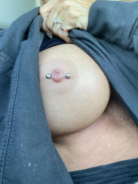 Sneaking a nipple shot in the car today by lilbitnotty