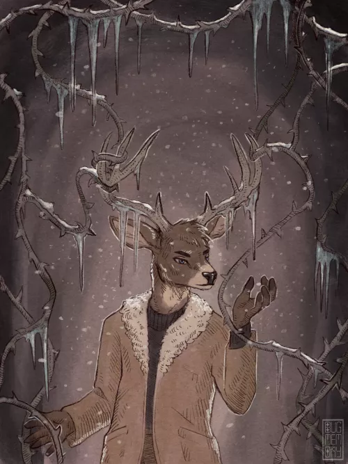 Snowy commission of a Twitter user's deer character! by BugMemory