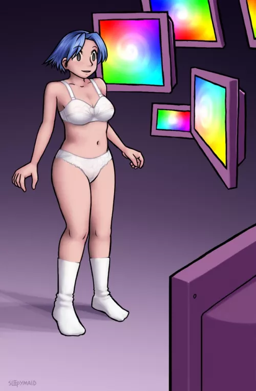 So all I do is stand and watch the pretty colors and you'll pay me? My clothes? I don't remember coming in with any clothes. [SleepyMaid] by DarkNebulae32