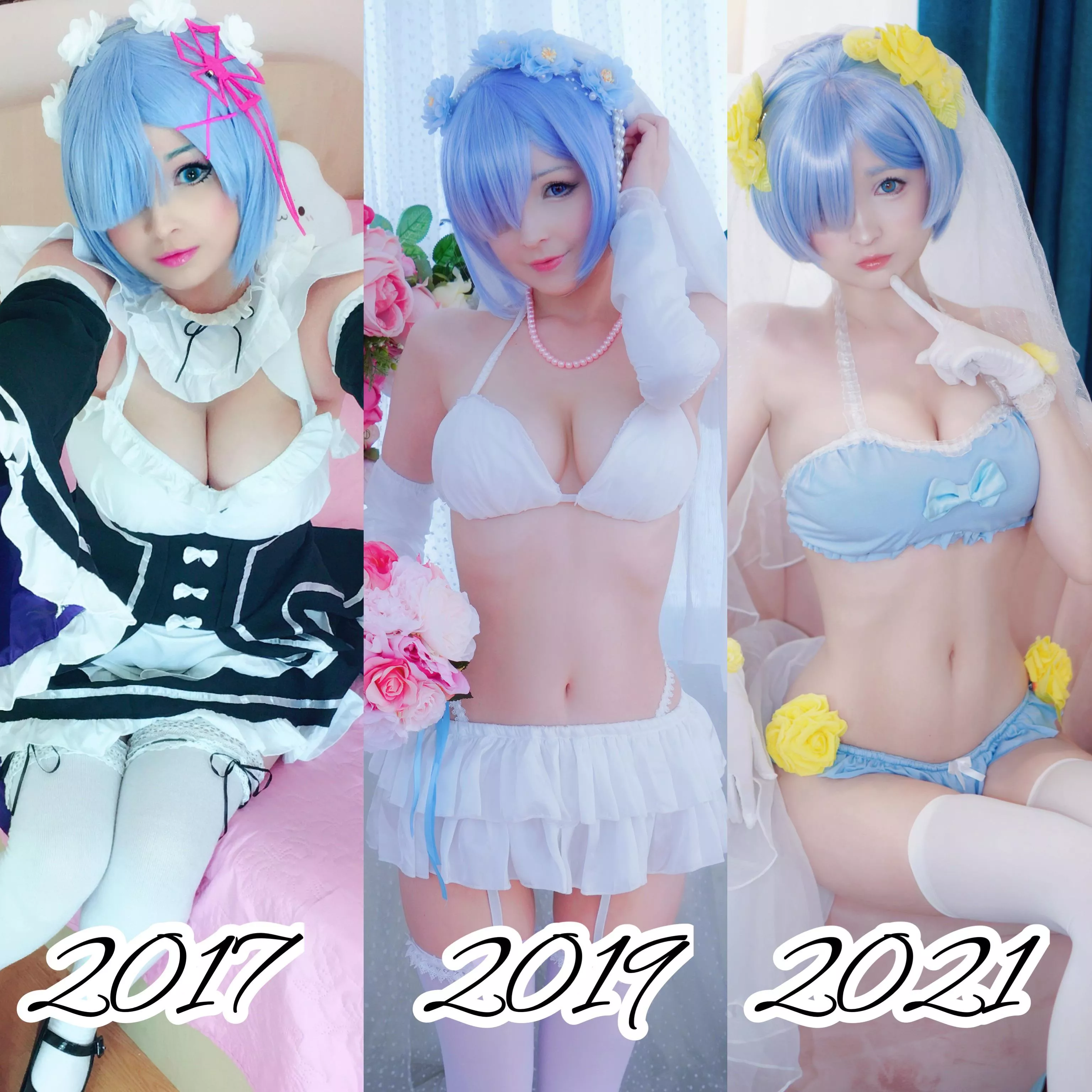 So happy of my progress , I use Rem cosplays as a gauge of how far I’ve come 💙 posted by Hidori_Rose